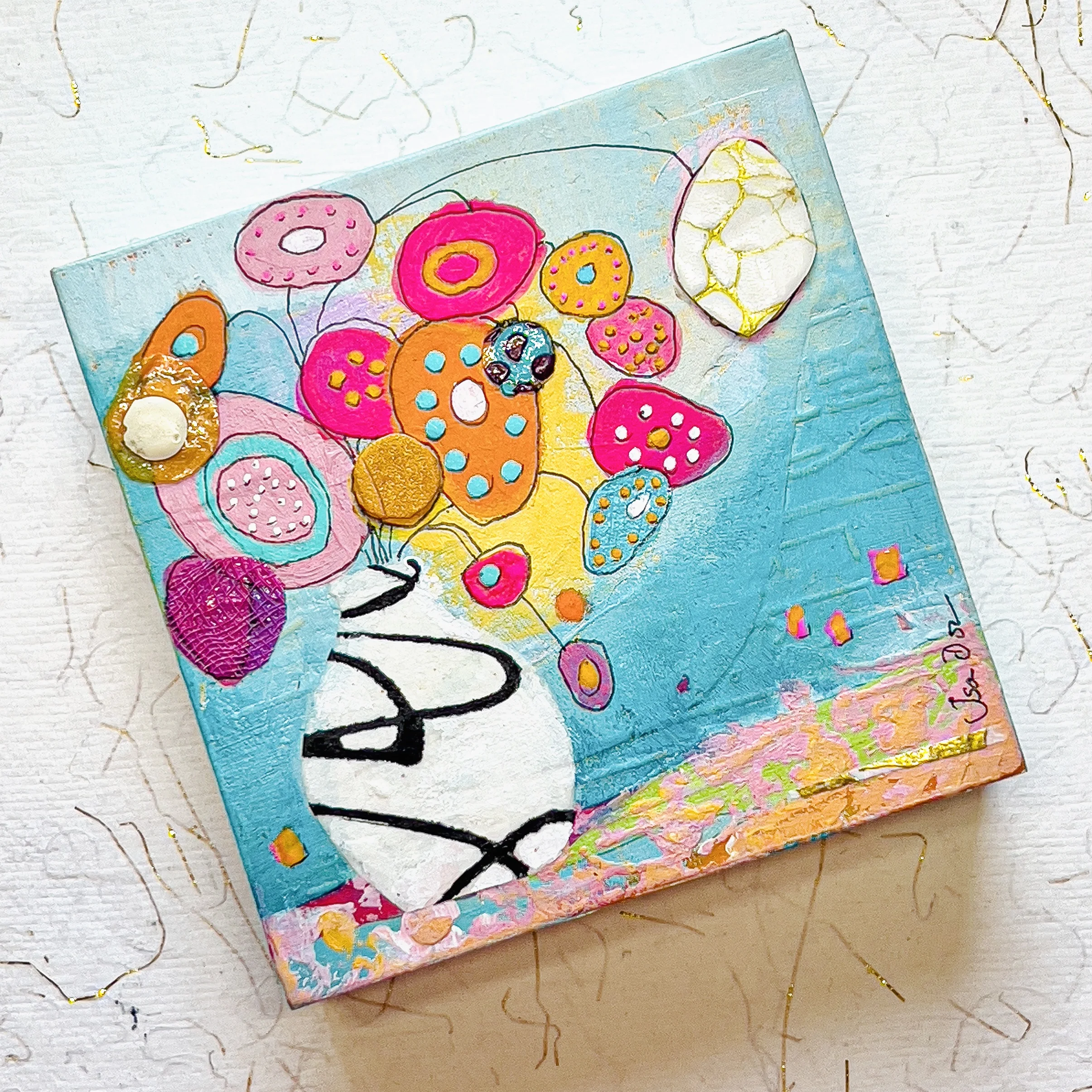 mini turque-uoise abstract artwork in mixed media