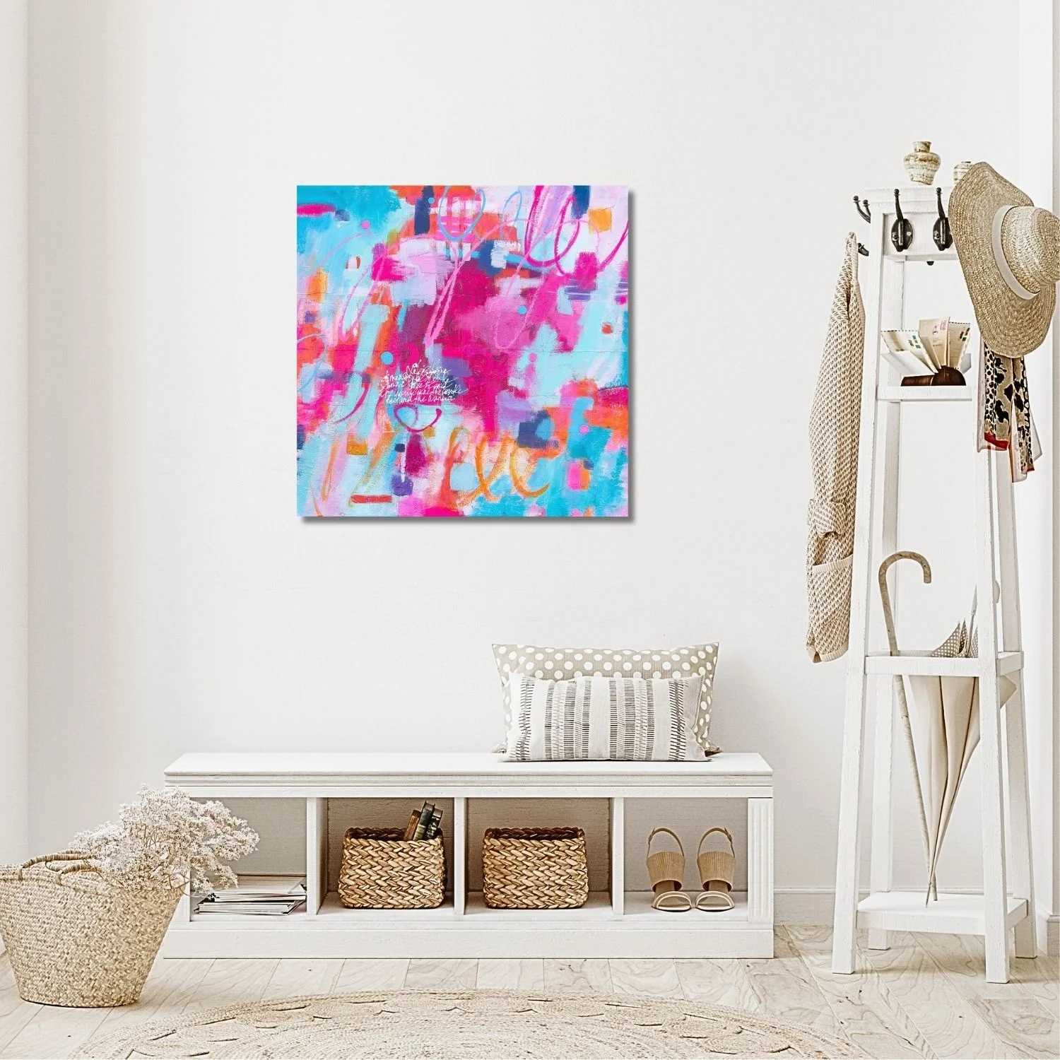 contemporary abstract artwork Unboxable displayed in a bright hallway