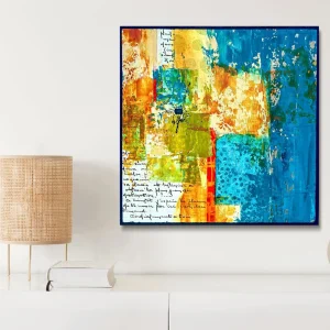 Abstract painting “Interval” by Isa Dor displayed near a lamp