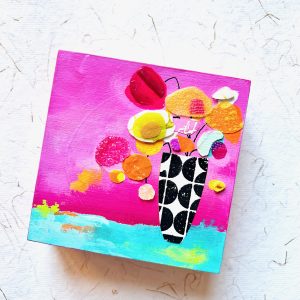 mini pink abstract painting with acrylic skins