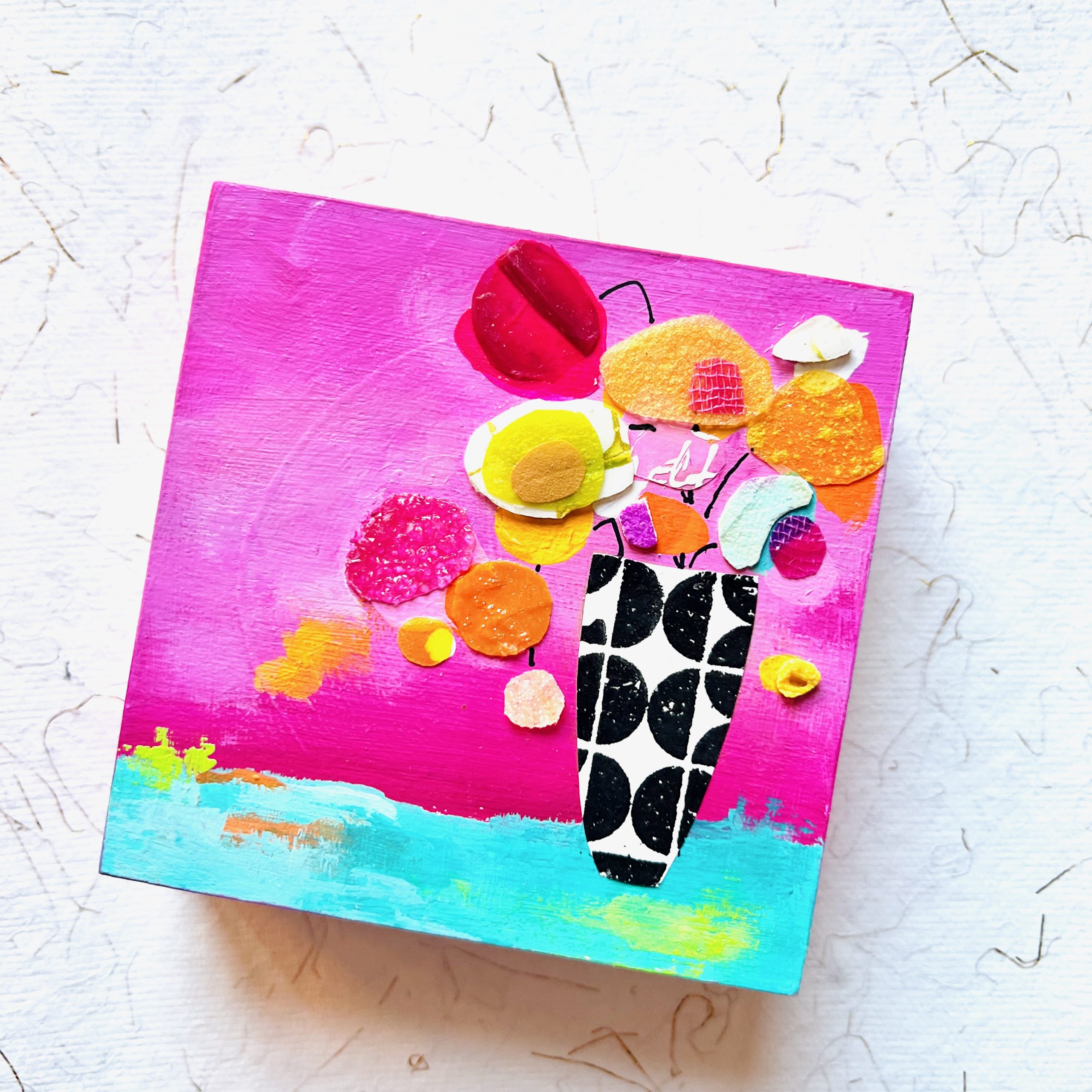mini pink abstract painting with acrylic skins