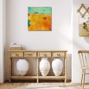 abstract painting "Imprint" by Isa Dor, suggesting urban exploration in a bright interior