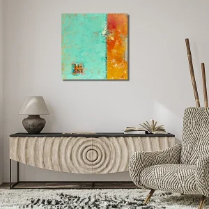 contemporary abstract painting "Interstice" by Isa Dor, soft tones and living space