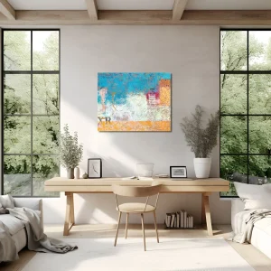Abstract painting 'Surfacing' by Isa Dor displayed in a modern office space setting