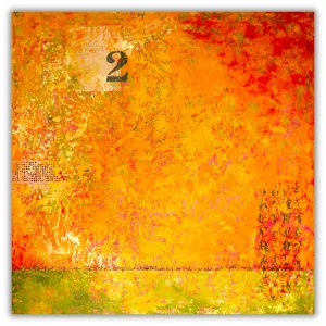 contemporary abstract painting "Erosion" by Isa Dor, warm orange tones and large number 2