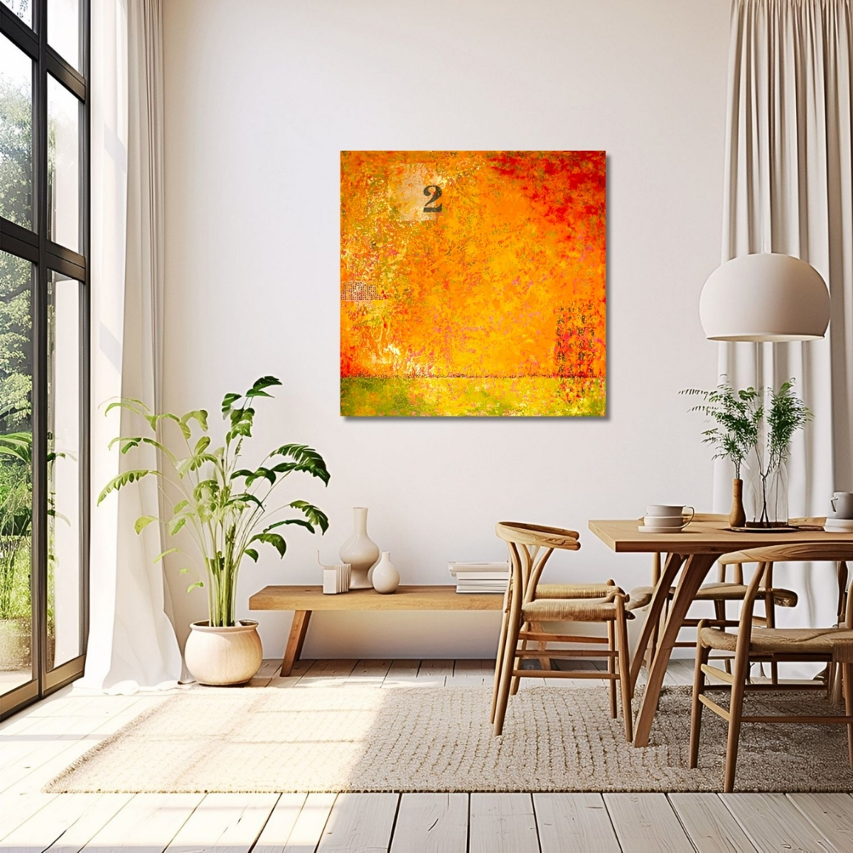 abstraction painting "Erosion" by Isa Dor displayed in a bright scandinavian interior