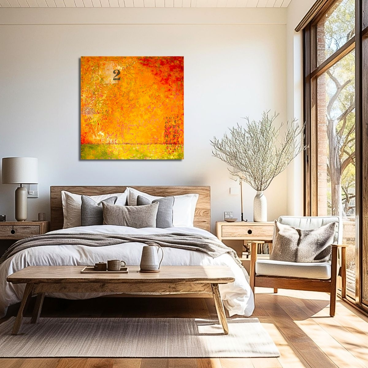 contemporary abstract painting "Erosion" by Isa Dor in a bedroom