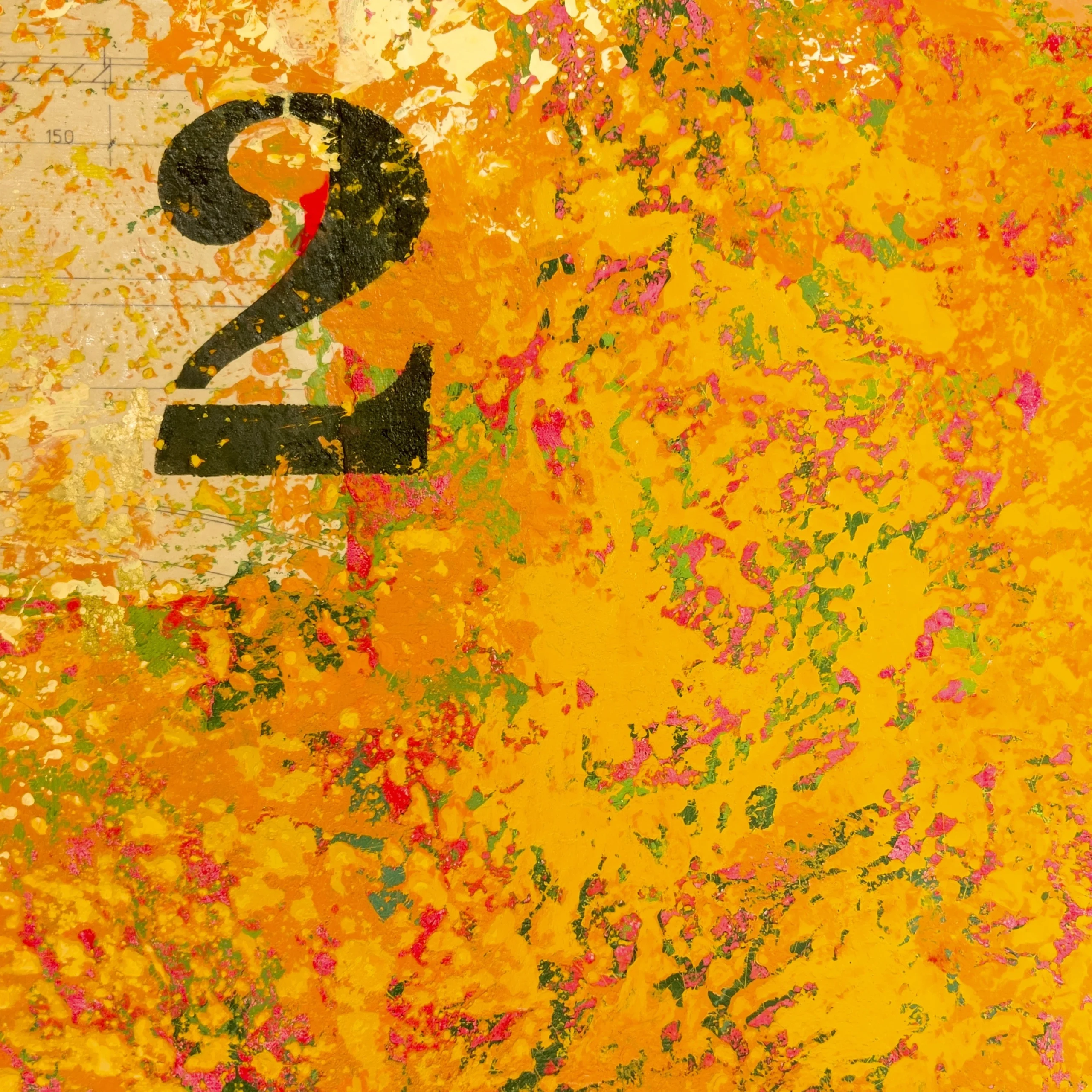 Close-up of number layered paint in the abstract painting "Erosion"