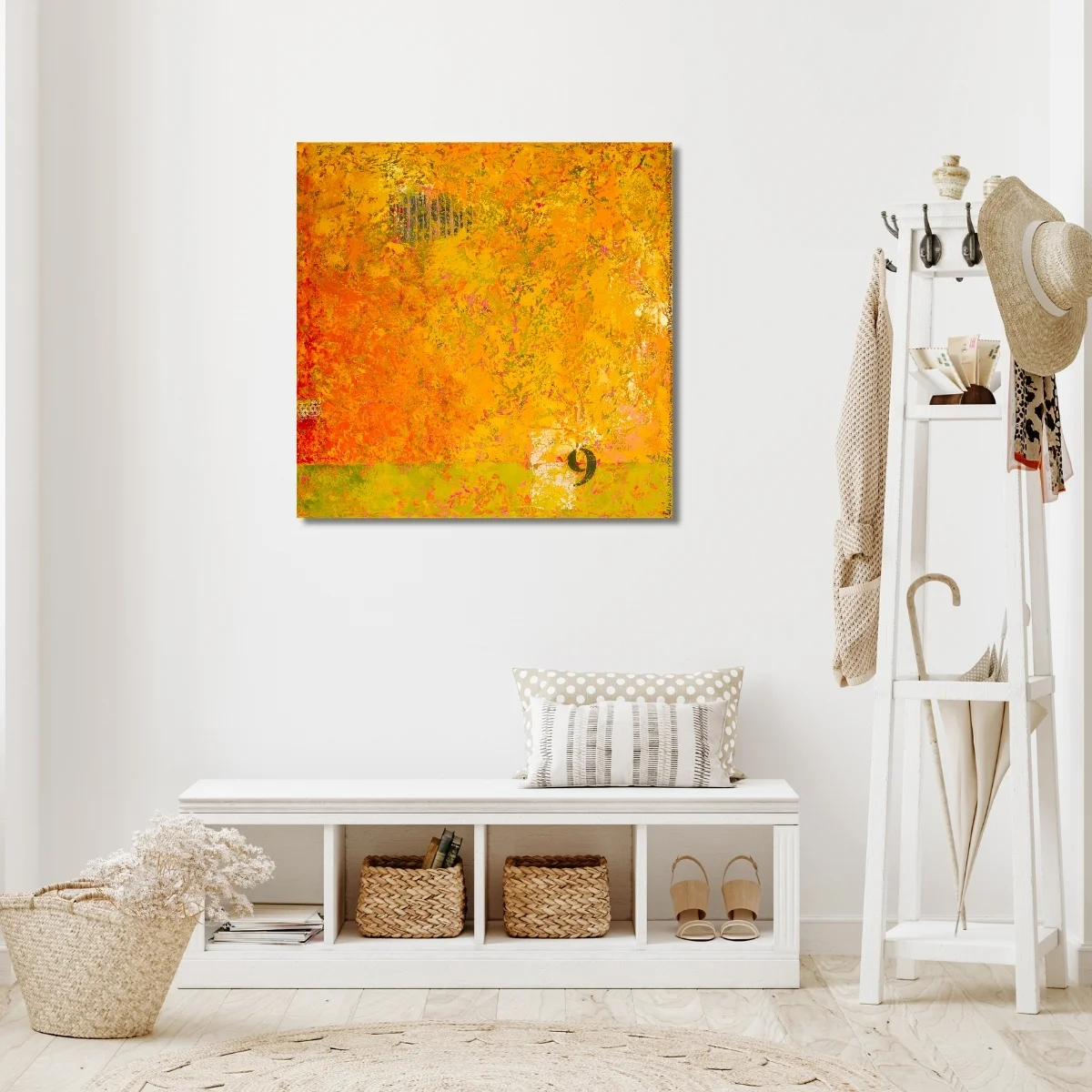 contemporary abstract painting "Maturation" by Isa Dor displayed in a hallway