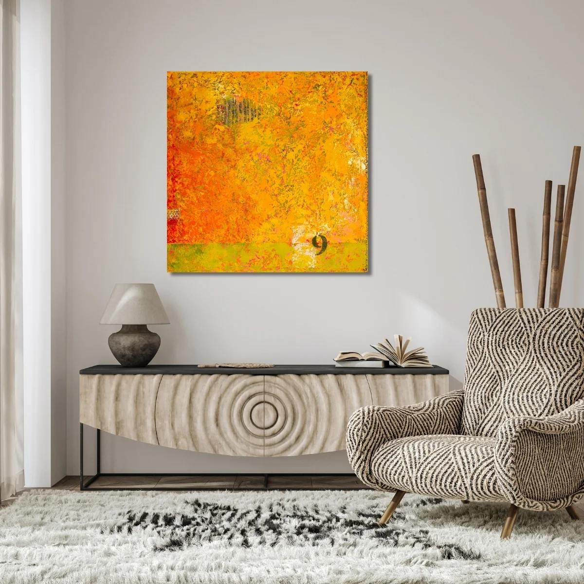 abstract painting "Maturation" by Isa Dor in a minimalist space
