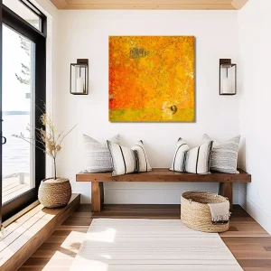 Abstract contemporary painting "Maturation" by Isa Dor in a bright cosy setting