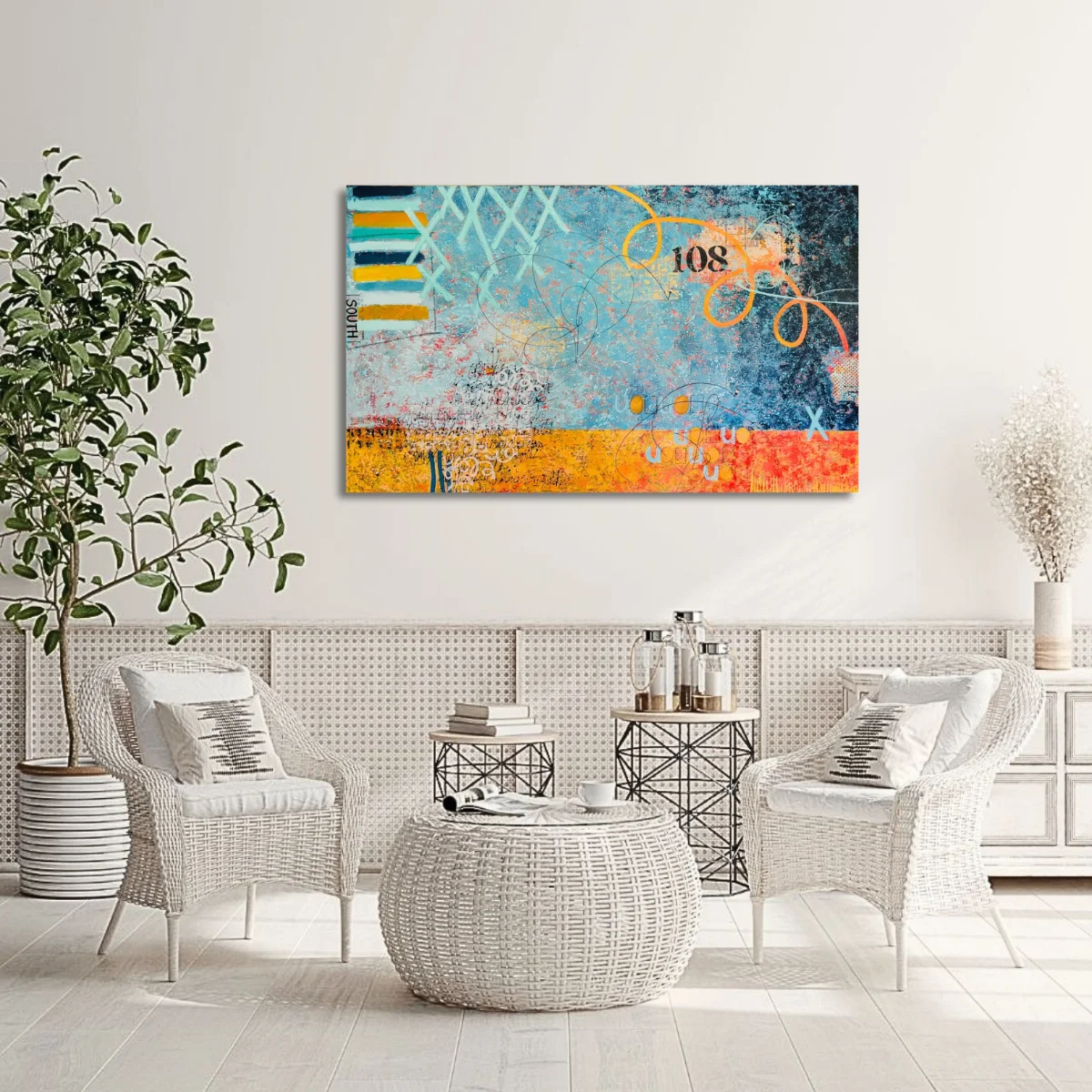 Abstract artwork "Codex" by Isa Dor displayed in a monochromatic interior setting