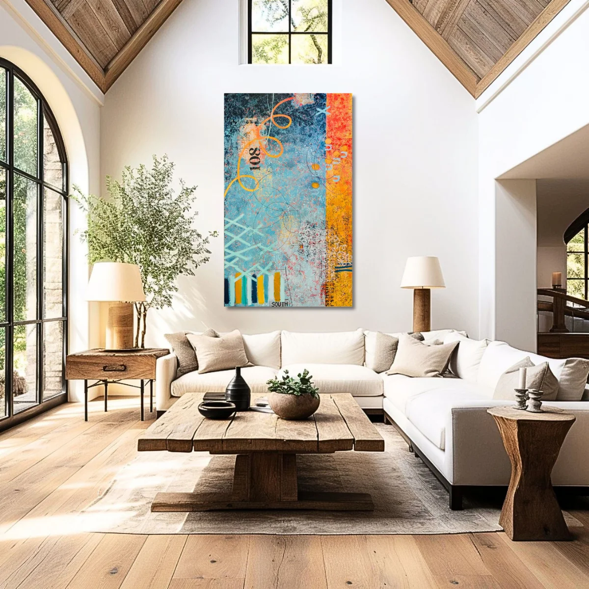 Contemporary abstract painting "Codex" displayed in a luxury interior setting