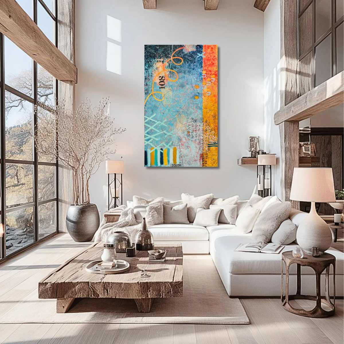 Abstract painting "Codex" by Isa Dor displayed in a bright spacious interior setting