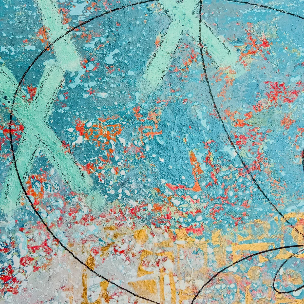 Close-up of marks and lines in the abstract painting "Codex"